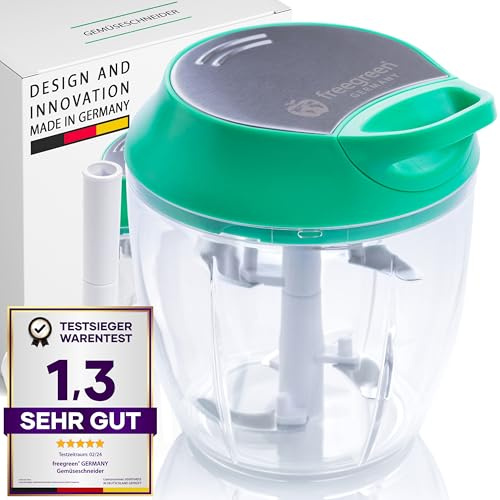 freegreen® GERMANY Gemüseschneider 940 ml Multi-Zerkleinerer I Zwiebelschneider I Universalzerkleinerer I Multischneider I Ideal für Obst & Gemüse I Zwiebel I Knoblauch I Tomaten I Nüsse