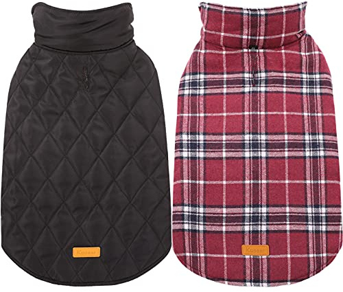 Kuoser Hundemantel Winter für mittelgroße Hunde Wintermantel Hund, Rot M | Wasserabweisender Wintermantel Hund zum Wenden mit Klettverschluss, Hundejacke mit elastischem Bauchbereich & Leinenöffnung