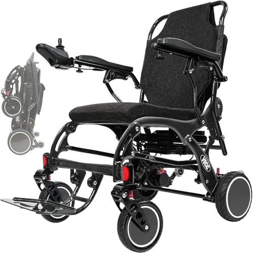 VOCIC Carbon Elektrorollstuhl Faltbar Leicht(24KG),28KM Supersportwagen Rollstuhl Elektrisch mit Pannensichere Reifen für All Gelände mit Doppelbatteriedesign,Airline genehmigt,5 Jahre Support