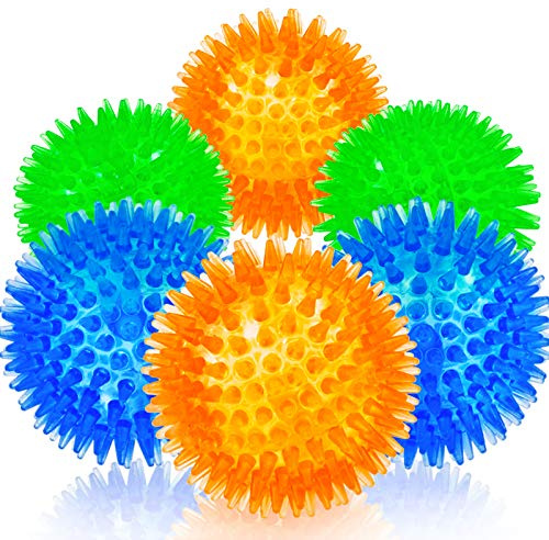 Squeaky Kugeln für Haustier kleinen Welpen, 6 Pack TPR Fetch Spike Kugeln | Gummi 6 Pack Helle Farben Kauen Teething Hund Spielzeug, für saubere Zähne und Training, für Welpen Kauen und Teething