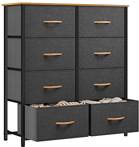 YITAHOME kommode mit Schubladen, Schrank mit 8 Schubladen aus Stoff, Aufbewahrungskommode Industrial Stil für Schlafzimmer, Wohnzimmer,Flur, Dunkelgrau Aufbewahrungsschrank