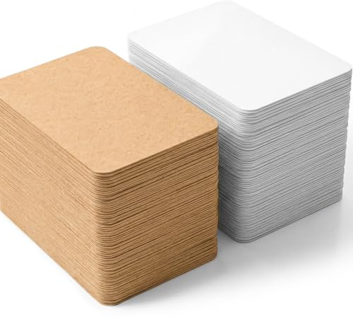 SALLYFASHION Blanko Papierkarten, 200 Stück leere Karten 300 g/m², 9 x 5 cm, Weiß und Braun, für Weihnachtskarten, Geschenkanhänger, Dankeskarten und DIY Basteln
