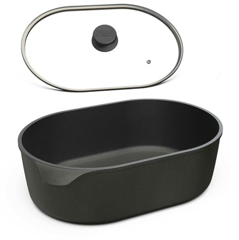 Hoffmann Gänsebräter 40x27 cm – großer Aluguss Bräter 8,5 Liter, antihaftbeschichtet, für Induktion & Backofen, TÜV-geprüfter Schmortopf, LFGB-Zertifiziert (mit Deckel)