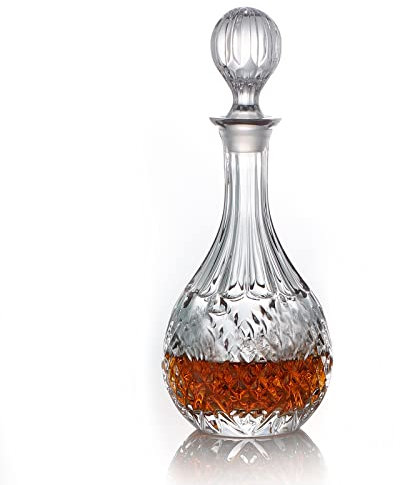 Glaskaraffe mit luftdichtem geometrischem Stopfen – Whisky-Dekanter für Wein, Bourbon, Brandy, Likör, Saft, Wasser, Mundspülung (750 ml)