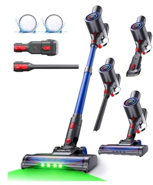 VersLife Akku Staubsauger 500W/45 Min/40kPa, Staubsauger Kabellos Selbstladender mit Smart LED-Display, Leichter Akkustaubsauger mit grünem Licht für Tierhaare/Hartböden/Teppiche/Auto