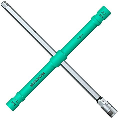 WIESEMANN 1893 Innovatives 4-in-1 Radkreuz I Zusammenklappbarer Pkw Radkreuzschlüssel aus Q-30 Stahl mit Ball Guard & platzsparend I 81314