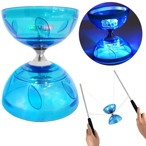 Papi Dada LED Diabolo mit Kugellager - 4,5mm Jonglier Set Leuchtend im Dunkeln | Licht Diabolo für Kinder & Erwachsene, Anfänger & Profis | Freilauf Zirkus Spielzeug für Indoor & Outdoor