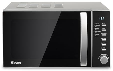 H.Koenig Kompakt Mikrowelle Digital 20L VIO2, 700W, Drehteller 24,5cm, Multifunktion programmierbar 6 Heizstufen, Auftauen und Express, Timer 60min, Schwarzer Spiegeleffekt