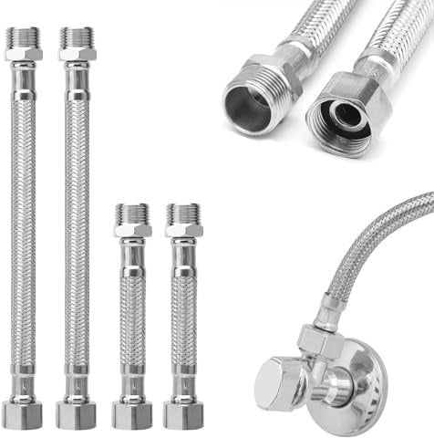 Flexschlauch 3/8, 4 Stück 304 Edelstahl Flexschlauch, Panzerschlauch 3/8 Zoll, Flexibler Schlauch, Wasseranschluss VerläNgerung für Wasserhahn Eckventil In Wc, Bad und KüChe(20cm/10cm)
