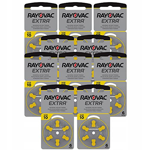 Rayovac Extra Advanced Zink Luft Hörgerätebatterie, 10er Pack, mit 60 Batterien, Geeignet für Hörgeräte Hörhilfen Hörverstärker, Gelb