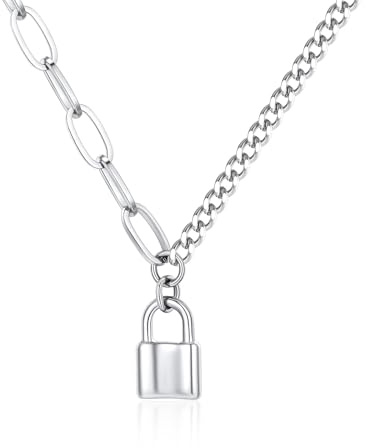 ChainsHouse Schloss Y-Kette Damen Y-Necklace mit Schloss Anhänger Halskette Edelstahl Frauen Kettenanhänger Lariatkette Collier Halsrif Halsband Halsschmuck Modeschmuck für Jahrestag