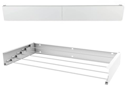 Klappbarer Wäscheständer zur Wandmontage 100cm Weiß – Innen & Außen | Wäscheständer Wandmontage klappbar - Edelstahl & Aluminium - platzsparend - 5 Aluminiumstangen - vollständig vormontiert