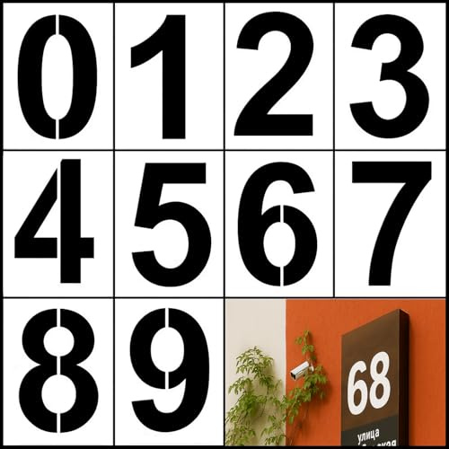 leruiyezs Lackierschablone Zahlenschablone 20 cm Groß – Wiederverwendbare PET-Zahlenschablonen 10 Stück (0–9) für Hausnummern, Parkplatzmarkierung, DIY-Projekte, Holz, Metall, Wand, Boden