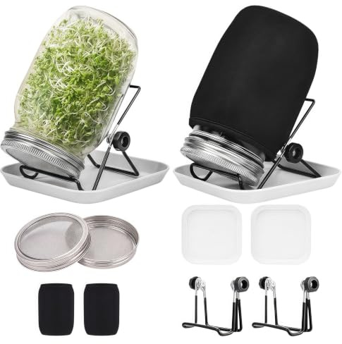 Deefongo Sprossen Keimglas, 2er Sprouting jar Glas mit 2er Filtergitter | Sprouting Jar Set,mit Halterung, für gesunde Sprossen