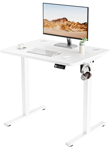 ERGOMAKER Elektrischer Höhenverstellbarer Schreibtisch 80x60cm (31.5"x23.6"), Höhenverstellbarer Tisch mit Spleißplatte (Weißes Gestell + Weiße Tischplatte)