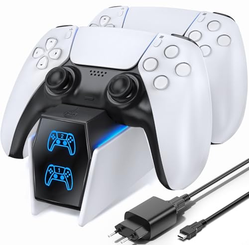 OIVO PS5 Controller Ladestation, PS5 Ladestation 2 Std Schnelllade mit EU-Netzteil für PlayStation 5 Ladestation, PS5 Ladegerät Controller Zubehörsets für PlayStation 5 Wireless Controller, Weiß