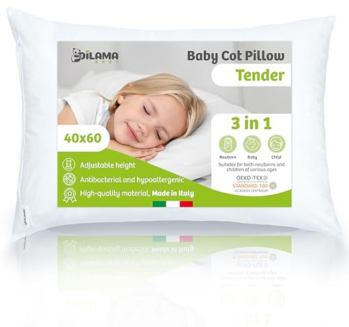 Dilamababy Kinderkissen 40x60 höhenverstellbar Faserbällchen ab 2 Jahre | Kinderkissen ab 3 Jahre, Kopfkissen ab 4 Jahre, Baumwolle Perkal Öko-Tex, hypoallergen, Anti-Milben, waschbar, Made in Italy