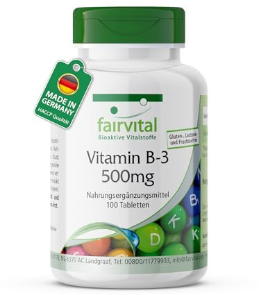 fairvital Vitamin B3 500mg, 100 Tabletten, HOCHDOSIERT, VEGAN, Nicotinamid
