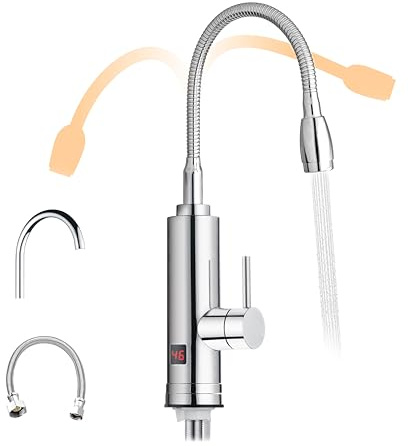 HOGART Elektrische Wasserhahn mit Durchlauferhitzer 230v für Küche, Garten, Bad, Wohnwagen, Camping, 2 Aufsätze, Smart Heater, Armatur mit Sofortiger Warmwasserbereiter, Warmwasserhahn, Wasserboiler