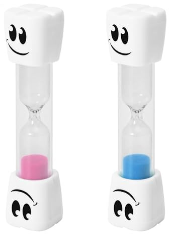 TeacherFav 2-Minuten-Sanduhr zum Zähneputzen für Kinder – 2er-Set kleine Blaue und rosa Smiley-Sanduhren