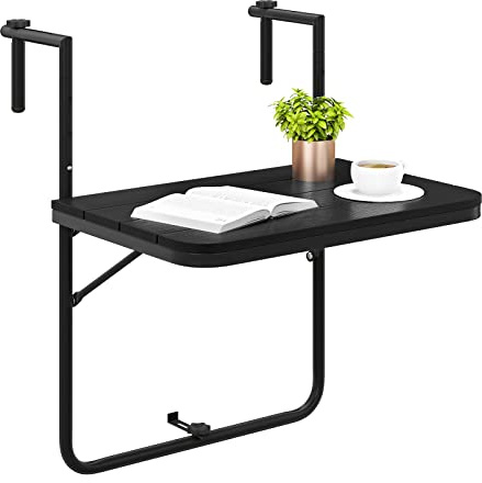 GOPLUS Balkontisch hängend, Balkonhängetisch klappbar, 3 Fach höhenverstellbarer Hängetisch für Balkongeländer, Beistelltisch Klapptisch wetterfest, Tischplatte 60x40cm (Schwarz)