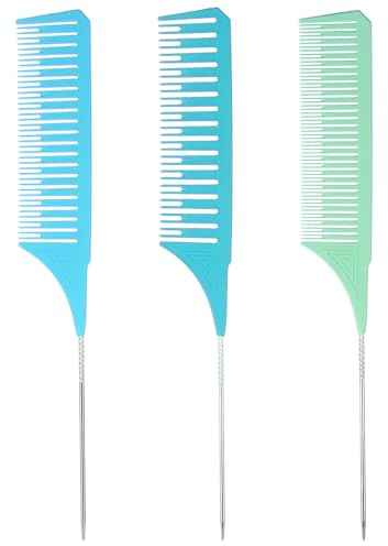 HJZHII 3 Größen Strähnenkamm, Strähnchenkamm Strähnchen Farbe Comb Set Stielkamm Friseur Frisierkamm Set Blondierungspulver Färbekamm Professionelle Highlight(Bunt B Gruppe)