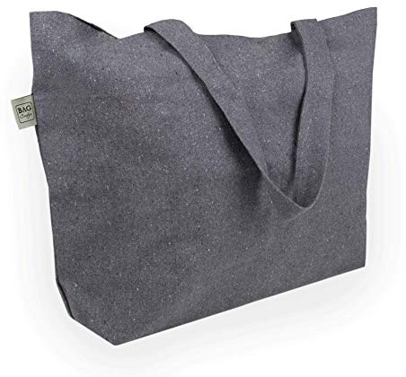 BagCouture Große Tragetasche aus recycelter Baumwolle 60×40×14 cm – 340 g/m² Stofftasche mit breiten Henkeln – stabile Einkaufstasche mit Boden – Grau oder Schwarz
