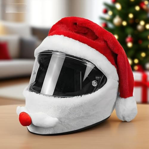 Weihnachten Weihnachtsmann Motorrad Helm Abdeckung, Personalisierte und kreative Motorrad-Integralhelm-Schutzhülle, lustige Weihnachtshelm-Hut-Dekorationen und Geschenke