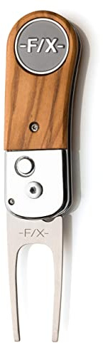 Golfas Premium Pitchgabel mit Echtholzbeschlag - Pitchfix de Luxe - ergonomisch - EIN tolles Golfgeschenk für Sie und Ihn (Walnut Wood - Dunkles braun)