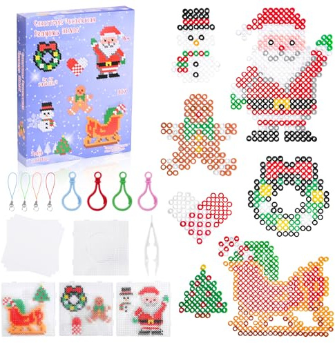 Ouxayapl 1200 Stück Große 5mm Bügelperlen Weihnachten Set, Klein Steckperlen mit Steckplatte, 9 Bunte Farben Bügelperlen, Weihnachten Muster und Bügelpapier Haken Kreatives Perlenset (Lila)