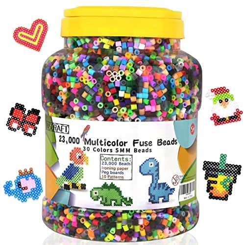 Inscraft Bügelperlen Set, 23000 teilige große Bügelperlen 5mm, 30 Farben Bügelperle xl, Bügelperle groß mit 5 Bügelpapier, 10 Bügel-perlen Vorlagen & 3 Bügel perlen Platten, Steckperlen ab 3 jahre