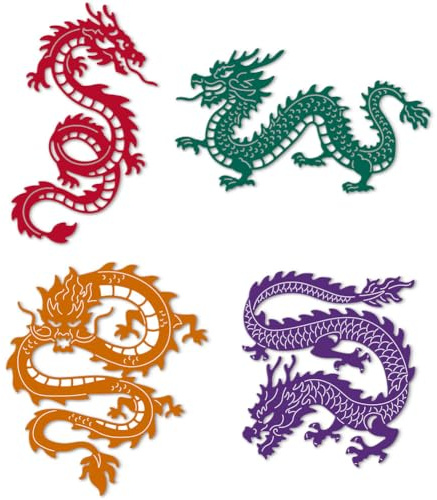 DELORIGIN 4 Stil Chinesischer Drache Stanzformen Kartenränder Stich Stanzformen Karbonstahl Stanzschablonen Neuheiten 2025 Prägeschablonen Für DIY Papierbastelalben Geschenkdekor Neujahrsfest