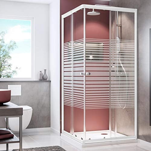 Schulte Duschkabine variabel 75-90 cm, z. B. 90x90 cm, 80x80 cm, 85x85 cm, Eckeinstieg 180 cm mit Schiebetüren, 4 mm Sicherheitsglas (ESG) Dekor Querstreifen, Weiß, EP19442-4-72
