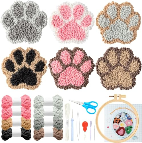 WATINC 22 Stück Craft Punch Needle Untersetzer Kit mit Krallenmuster DIY Bastelpackung Set Stickerei Starter kit für Anfänger Easy Embroidery Coaster Art and Crafts Needle Coaster