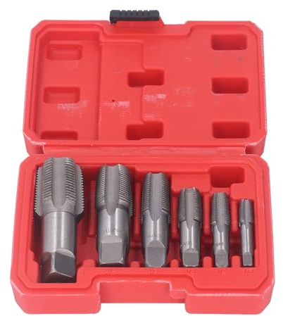 6-teiliges Rohrgewindebohrer-Set, NPT-Gewindebohrer-Set, Kohlenstoffstahl-Gewindebohrer-Set für PVC-Rohre, Stahlbohrer Zum Reinigen von Beschädigten 1 Zoll, 3/4 Zoll, 1/2 Zoll,