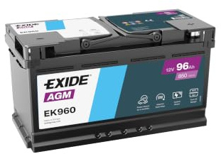 EXIDE EK960 STOP & START AGM Autobatterie/Starterbatterie 96Ah 12V 850A AGM DIN/ISO L5 Kompatibel mit AUDI A4 Avant 8K5, B8 A6 Avant 4G5, 4GD, C7, BMW 3 Touring E91 3 Limousine E90 5 Touring F11