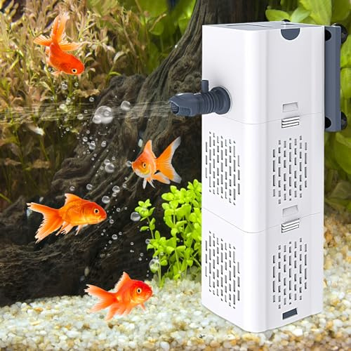 HENGBIRD Leiser 4in1 Aquarium Innenfilter, Pumpe Mit Filter für 20L-60L Aquarien, Wasserpumpe Sauerstoff Belüftung Wave Maker