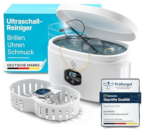 KLARBERG® Ultraschallreinigungsgerät Brille, Schmuck uvm. I Ultraschallreiniger I Ultraschallbad für eine Tiefenreinigung I ultrasonic cleaner, Brillenreinigungsgerät (600ml)