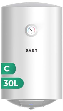 Svan ST3001S Elektrischer Durchlauferhitzer, vertikal, 30 Liter, vertikale Installation, 1500 W, inklusive Montageset, Widerstand aus Edelstahl, Weiß, Energieeffizienzklasse C