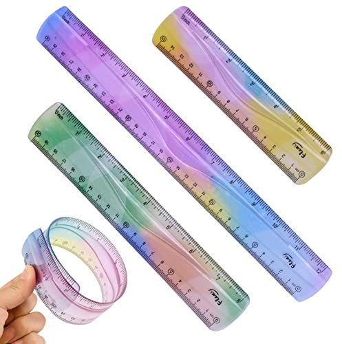 3 Stücke Flexibles Lineal Set, Weiches Lineal Kunststoff Durchsichtiges Lineal Farbig Bruchsicher Lineal Metrisches Lineal Gerade Biegbares Lineal Bunte Lineale Flachlineal für Schule Büro Zuhause