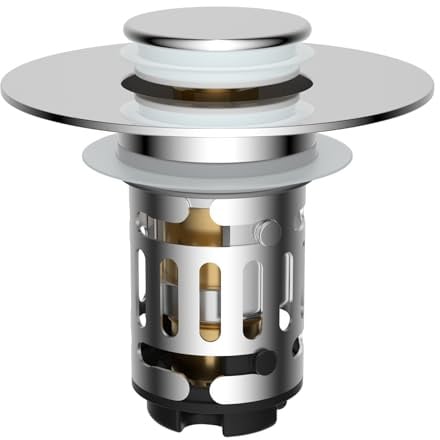 Hibbent Verbesserter 3-in-1 Waschbeckenstöpsel mit Sieb, Chrom | Pop-Up Abflusssieb Stöpsel mit abnehmbarem Filterkorb Haarfänger, Abflussstopfen für 30-60mm Beckenloch, Messing-Bullet-Kern
