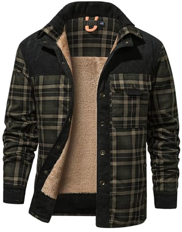 Caxndycing Winterjacke Herren Kariert Hemd Gefüttert Hemdjacke Thermo Karierts Fleecejacke mit Multi Taschen Baumwolle Warme Holzfällerhemd Gefüttert Winterjacke Thermohemd