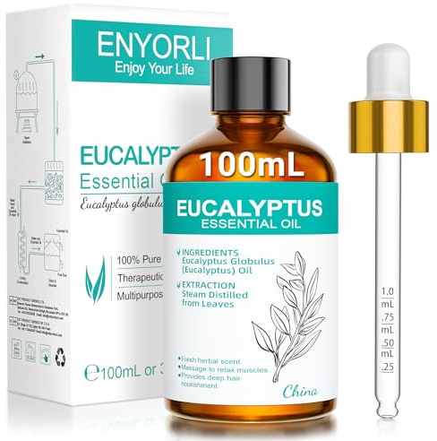ENYORLI Eukalyptusöl 100% Natürliches Ätherisches Öl 100mL für Aromatherapie, Hautpflege & Luftreinigung Natürlicher Mückenschutz, Massageöl, DIY & Yoga