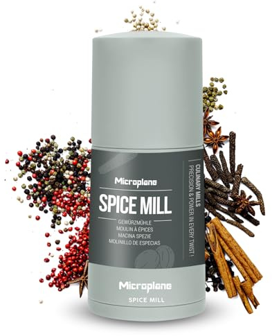 Microplane Gewürzmühle 2in1 – Salbei Grün | Manuelle Mühle mit rasiermesserscharfer Edelstahlklinge | Reibt Muskatnuss, Zimt, Tonkabohne, LangenPfeffer, Nüsse & mehr