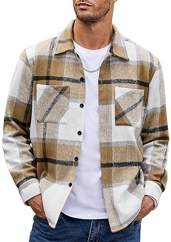 COOFANDY Flanellhemd Männer Kariert Langarmhemd Lässig Button Down Freizeithemd Winterhemden mit Brusttasche