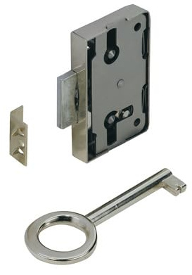 Hettich Buntbartaufschraubschloss 89079, Dornmaß 15mm, vernickelt | Nutbartschloß, Aufschraubschloß, Verwendung rechts und links, 1 Stück