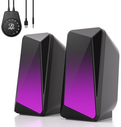 SOULION C30 PC Lautsprecher Bluetooth für Monitor, Laptop, Spiele, Desktop Computer Stereo-2.0 Boxen mit LED, 3,5 mm Aux-Eingang, USB-Stromversorgung, 1 Paar, Schwarz