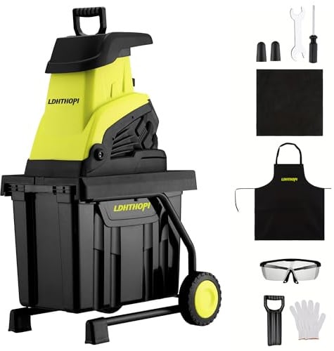 LDHTHOPI Häcksler Garten 3000W Starke,Elektro Gartenhäcksler Aststärke MAX 45mm,Leisehäcksler mit 45L Fangbox,Schutzbrille,Handschuhe,Kunststoffgriffe,Für Garten,Terrasse,Hof