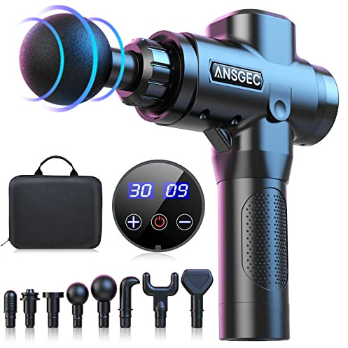 Massagepistole, ANSGEC Massage Gun Massagegerät Leistungsstarke Tiefengewebe 30 Geschwindigkeiten Massage Pistole Elektrisch mit 8 Köpfe, Leise Muskel Massagepistole für Nacken Rücken