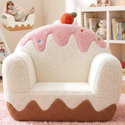 OUOZZZ Kindersessel & Kindersofa für 3-6 Jahre, Große Kinder Sofa & Sessel Waschbar, Soft Sherpa Mini Couch für Kinderzimmer & Jugendzimmer, Eiscreme Design, Weiß